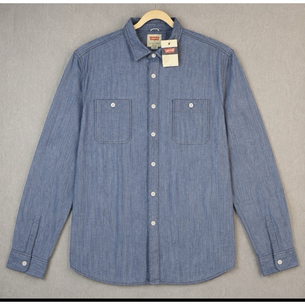 Levis Shirt Men's Extra Large Blue Chambray Long Sleeve Workshirt Button Up NEW